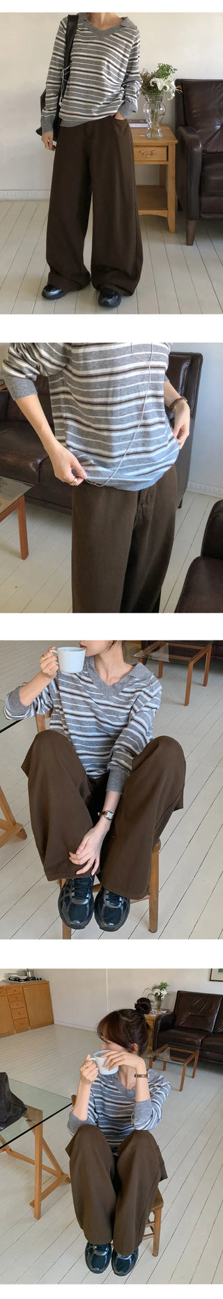 Brichen Back Buckle Wide Cotton Pants