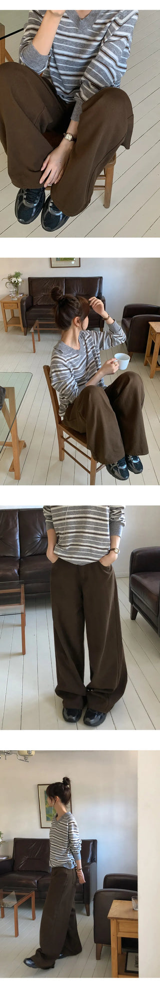 Brichen Back Buckle Wide Cotton Pants