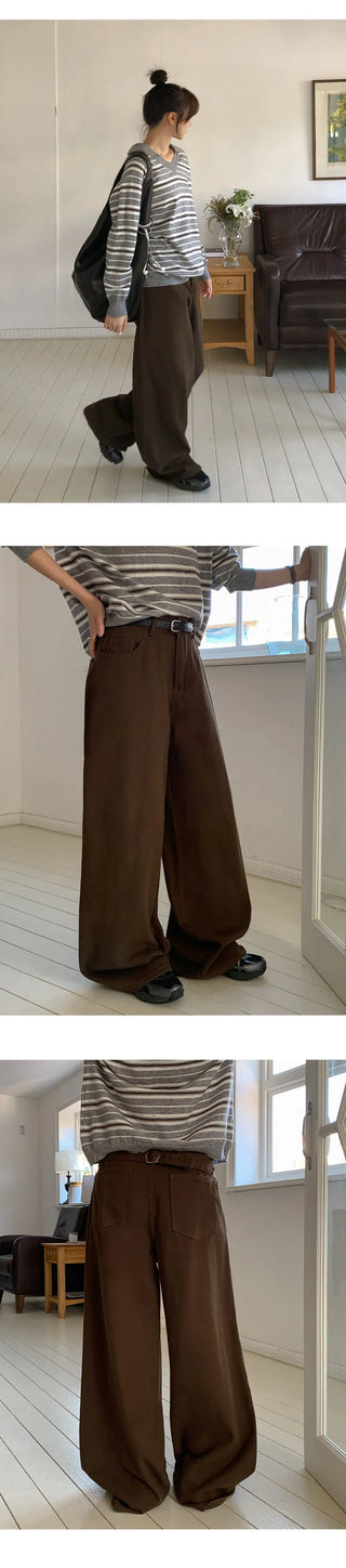 Brichen Back Buckle Wide Cotton Pants
