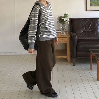 Brichen Back Buckle Wide Cotton Pants