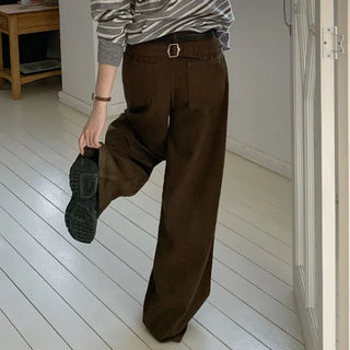Brichen Back Buckle Wide Cotton Pants