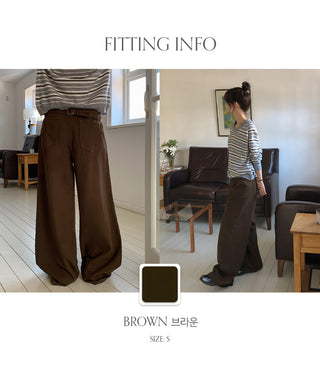 Brichen Back Buckle Wide Cotton Pants
