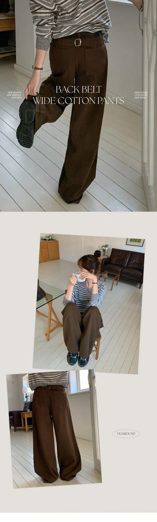 Brichen Back Buckle Wide Cotton Pants