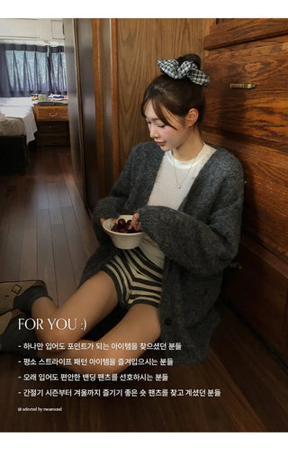 Tienf Striped Elastic Knit Shorts