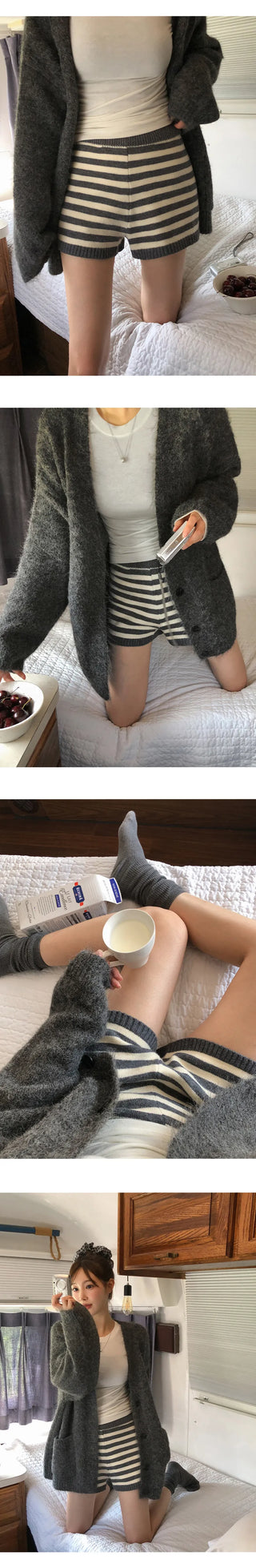 Tienf Striped Elastic Knit Shorts