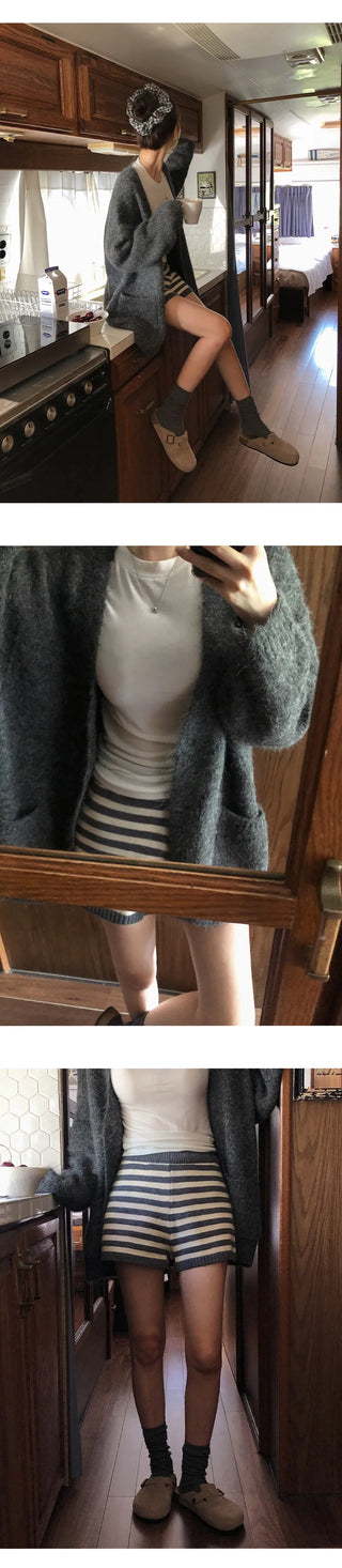 Tienf Striped Elastic Knit Shorts
