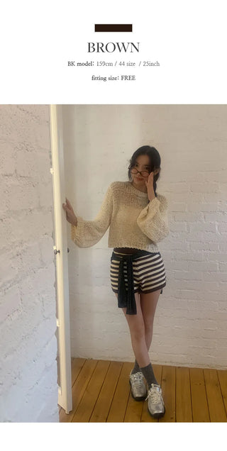 Tienf Striped Elastic Knit Shorts