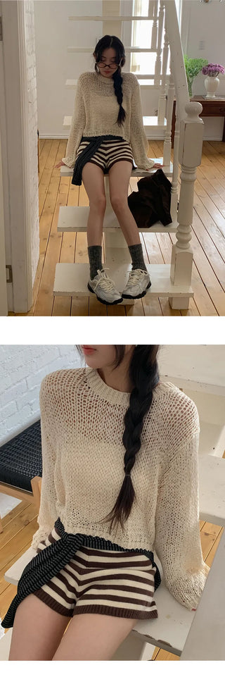 Tienf Striped Elastic Knit Shorts