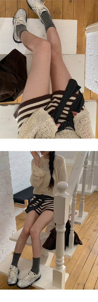 Tienf Striped Elastic Knit Shorts