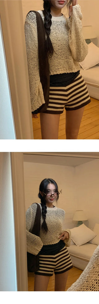 Tienf Striped Elastic Knit Shorts