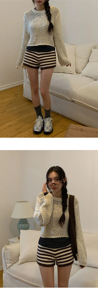 Tienf Striped Elastic Knit Shorts