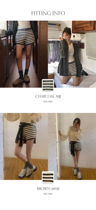 Tienf Striped Elastic Knit Shorts