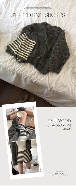 Tienf Striped Elastic Knit Shorts