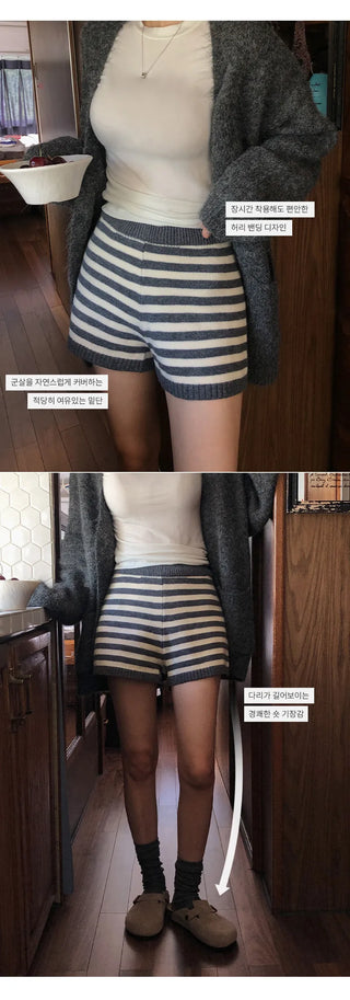 Tienf Striped Elastic Knit Shorts
