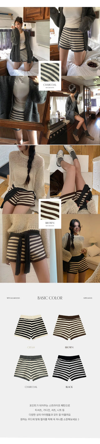 Tienf Striped Elastic Knit Shorts