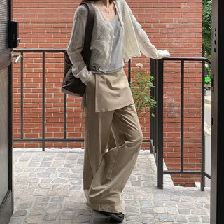 Venir Back Elastic Cut Pants Layered Skirt Set