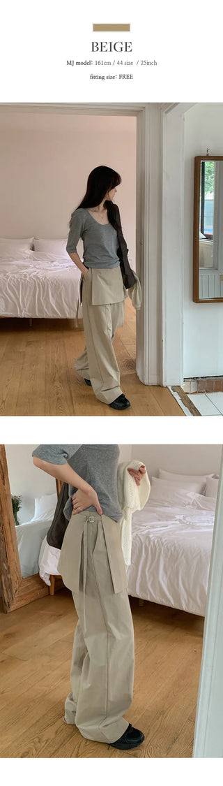 Venir Back Elastic Cut Pants Layered Skirt Set