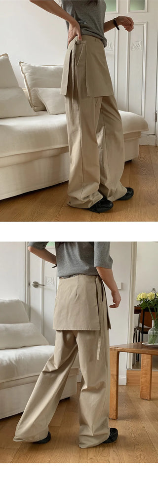 Venir Back Elastic Cut Pants Layered Skirt Set