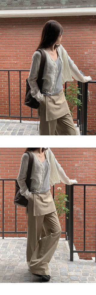 Venir Back Elastic Cut Pants Layered Skirt Set