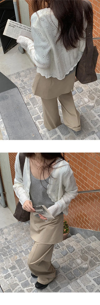 Venir Back Elastic Cut Pants Layered Skirt Set