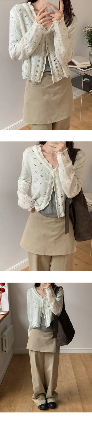 Venir Back Elastic Cut Pants Layered Skirt Set