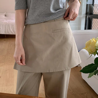Venir Back Elastic Cut Pants Layered Skirt Set