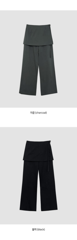 Venir Back Elastic Cut Pants Layered Skirt Set