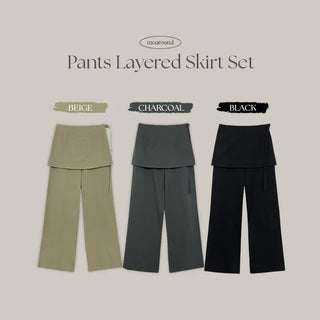 Venir Back Elastic Cut Pants Layered Skirt Set