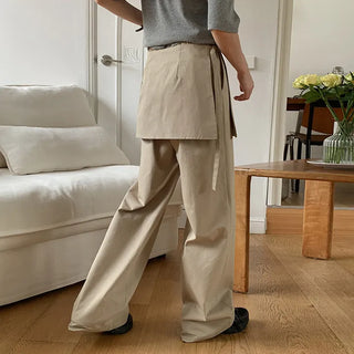 Venir Back Elastic Cut Pants Layered Skirt Set