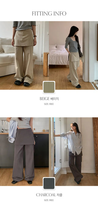 Venir Back Elastic Cut Pants Layered Skirt Set