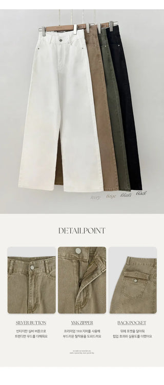 Perion Back Pocket Pigment Washed Cotton Wide Pants