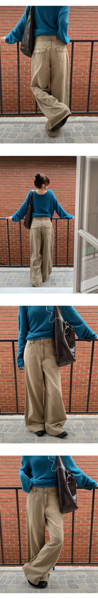 Perion Back Pocket Pigment Washed Cotton Wide Pants
