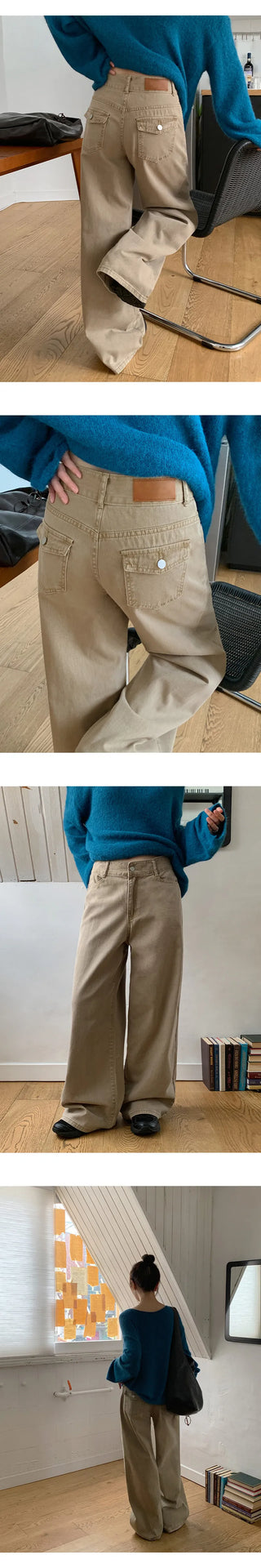 Perion Back Pocket Pigment Washed Cotton Wide Pants