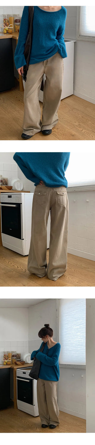 Perion Back Pocket Pigment Washed Cotton Wide Pants