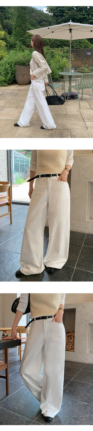 Perion Back Pocket Pigment Washed Cotton Wide Pants