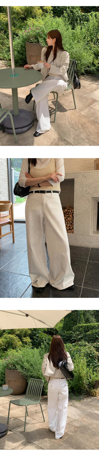 Perion Back Pocket Pigment Washed Cotton Wide Pants