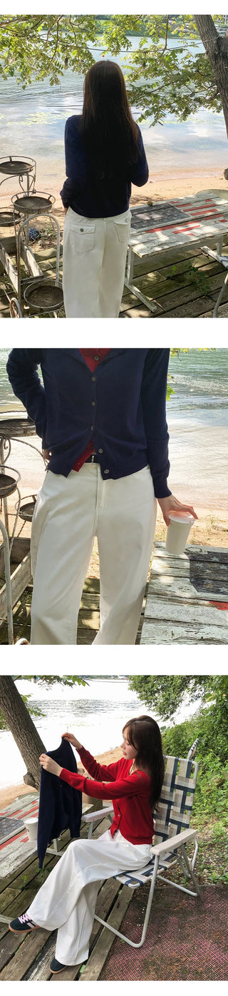 Perion Back Pocket Pigment Washed Cotton Wide Pants