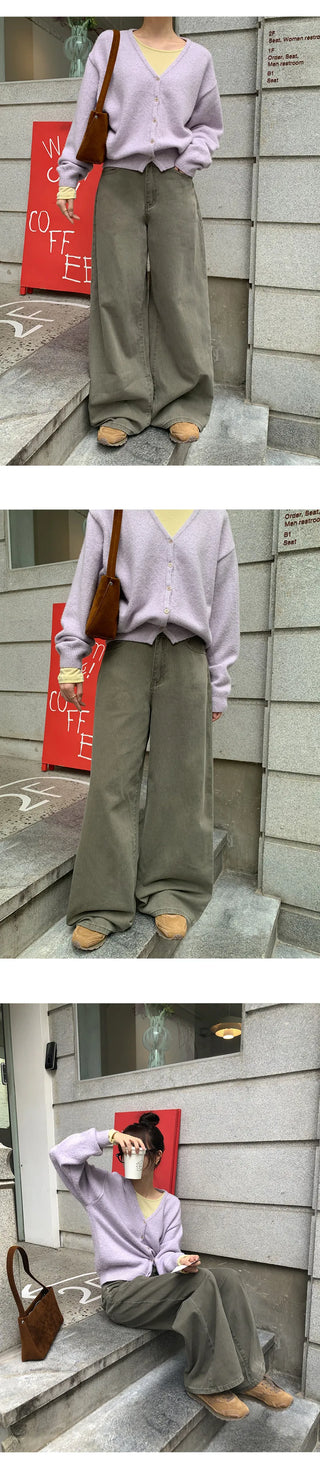 Perion Back Pocket Pigment Washed Cotton Wide Pants