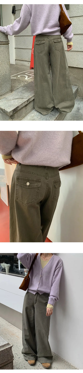 Perion Back Pocket Pigment Washed Cotton Wide Pants