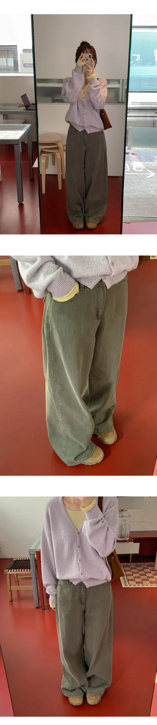 Perion Back Pocket Pigment Washed Cotton Wide Pants