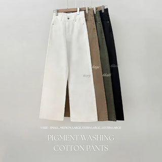 Perion Back Pocket Pigment Washed Cotton Wide Pants