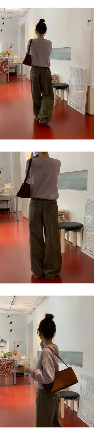 Perion Back Pocket Pigment Washed Cotton Wide Pants