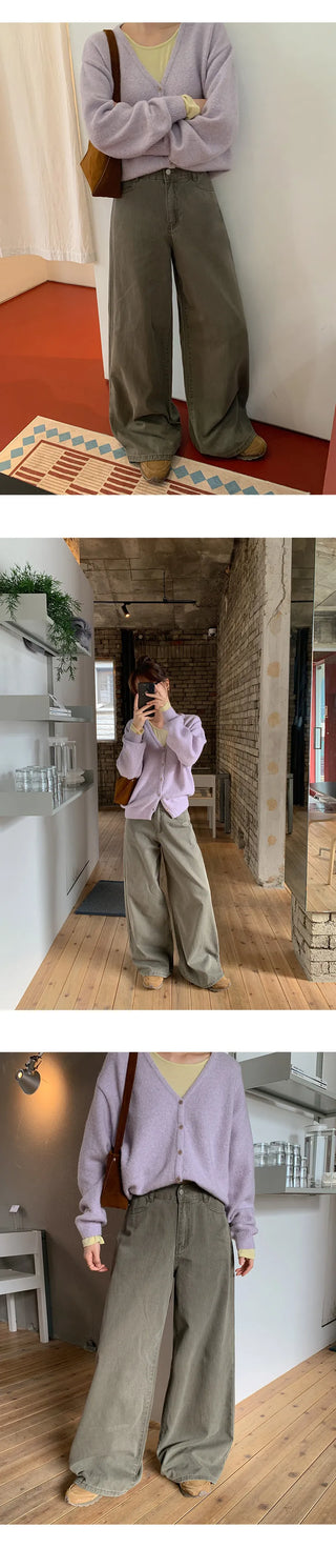 Perion Back Pocket Pigment Washed Cotton Wide Pants