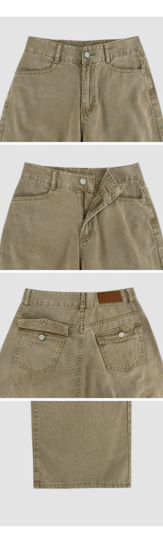 Perion Back Pocket Pigment Washed Cotton Wide Pants