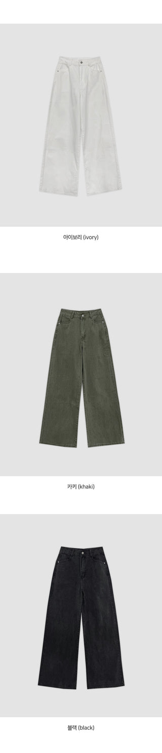 Perion Back Pocket Pigment Washed Cotton Wide Pants
