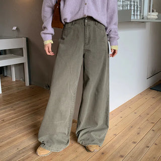 Perion Back Pocket Pigment Washed Cotton Wide Pants