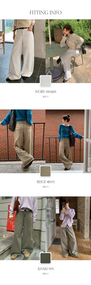 Perion Back Pocket Pigment Washed Cotton Wide Pants