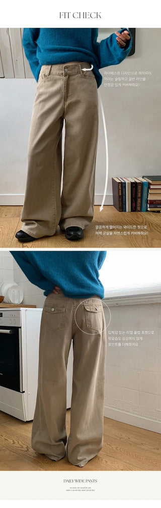 Perion Back Pocket Pigment Washed Cotton Wide Pants
