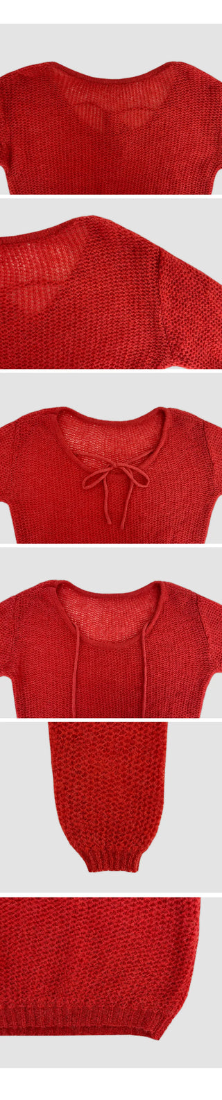 Heyron Backless Ribbon Round Hairy Long Sleeve Knit