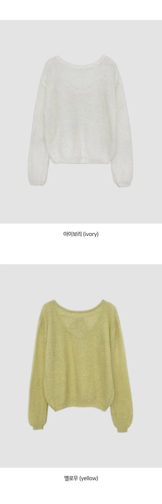 Heyron Backless Ribbon Round Hairy Long Sleeve Knit